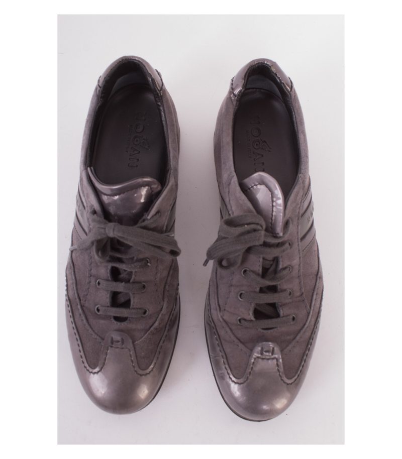 HOGAN Damen Sneaker Schnürschuhe Wildleder Gr. EU 38,5 Grau Leder – Foto 2