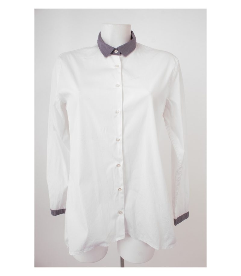 0039 ITALY Damen Bluse Stretch - Gr. M Weiß Grau – Foto 1