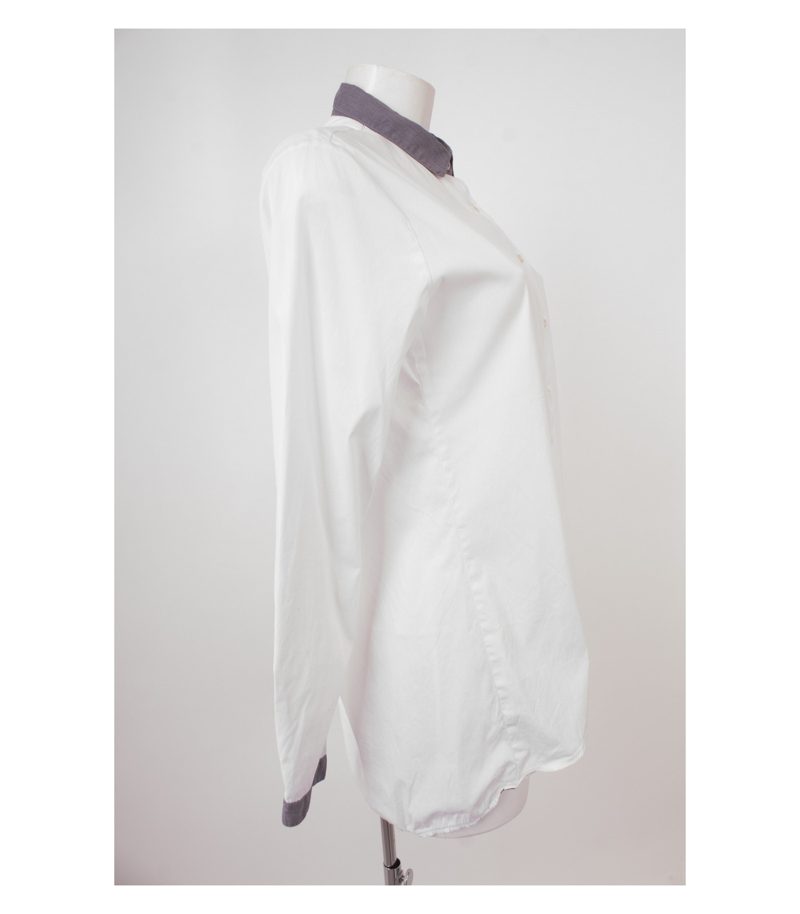 0039 ITALY Damen Bluse Stretch - Gr. M Weiß Grau – Foto 2