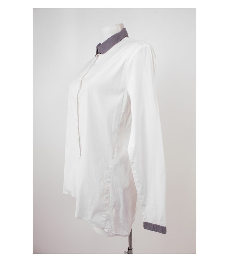 0039 ITALY Damen Bluse Stretch - Gr. M Weiß Grau – Foto 3