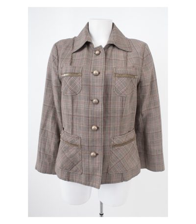 MARCCAIN Damen Blazer & Gr. N5 (DE 42/XL) Mehrfarbig Wolle Leinen