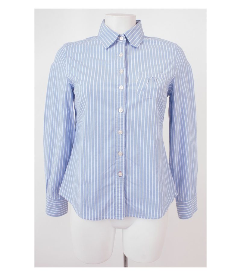 Boden Damen Bluse Oberteil Gr. UK 10 (DE 36) Blau Weiß Baumwolle Elasthan – Foto 1