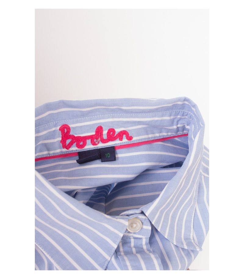 Boden Damen Bluse Oberteil Gr. UK 10 (DE 36) Blau Weiß Baumwolle Elasthan – Foto 8