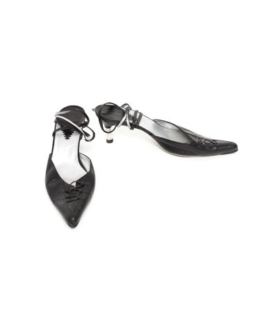 Damen Sandaletten Pumps High Heels Gr. EU 38,5 Schwarz Leder
