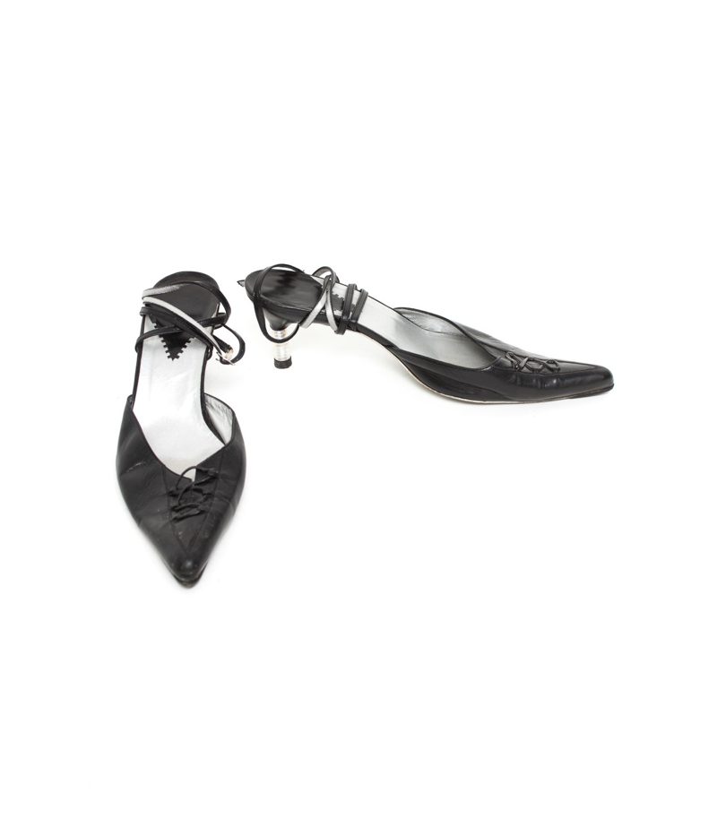 Damen Sandaletten Pumps High Heels Gr. EU 38,5 Schwarz Leder – Foto 1