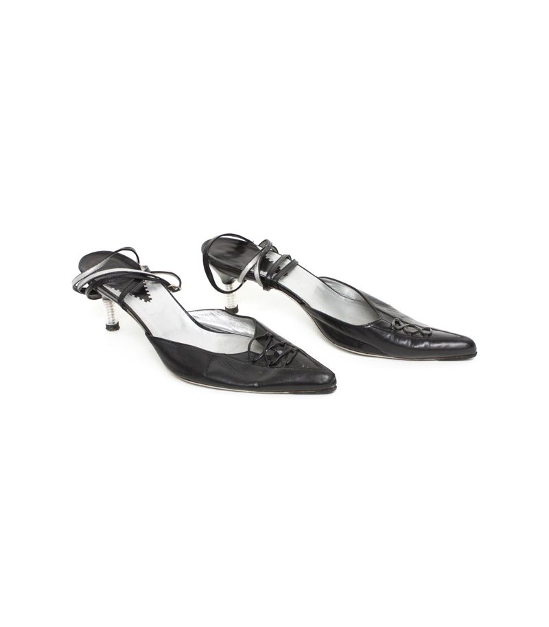 Damen Sandaletten Pumps High Heels Gr. EU 38,5 Schwarz Leder – Foto 2