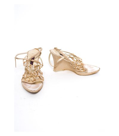 ESCADA Damen Sandalen Pumps Hellelfenbein Gr. EU 36 Leder