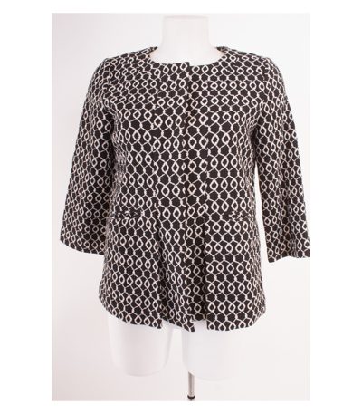 HALLHUBER Damen 3/4 - Ärmel Blazer Gr. DE 36 Schwarz Weiß Baumwolle