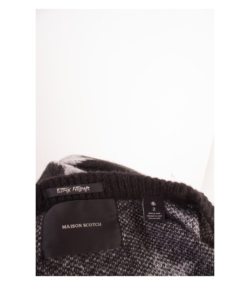 MAISON SCOTCH Damen Strickjacke Pullover Gr. 2 (DE38) Anthrazitgrau Weiß – Foto 4