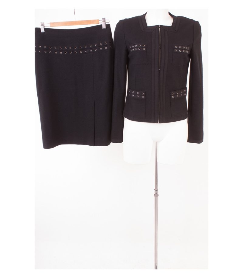 Laurel Damen Kostüm Blazer Rock Gr. DE 36 Reine Schwarz Wolle – Foto 1