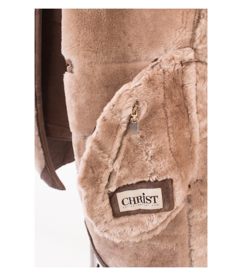 CHRIST Damen Mantel Lammfellmantel Gr. DE 34 Braun Leder – Foto 9
