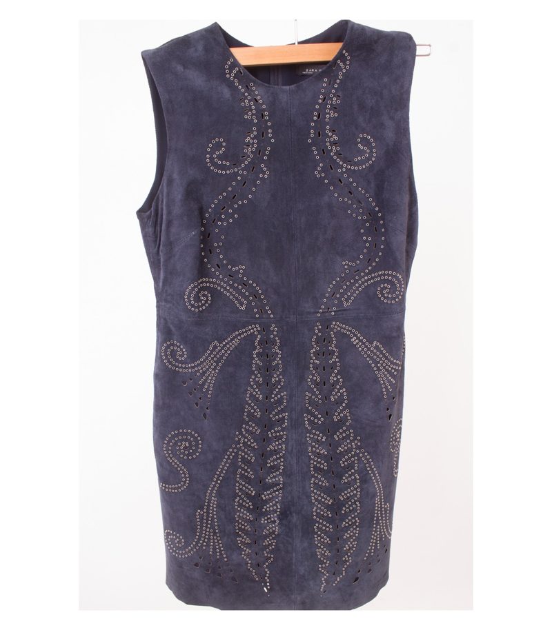 ZARA Damen WOMAN Kleid Lederkleid Gr. XS Blau Leder – Foto 1