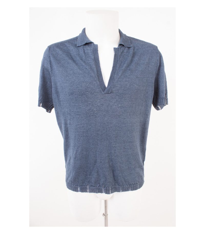 MESSAGERIE PATRIZIO PISCAGLIA Herren T-Shirt Pullover Gr. 48 Blau Leinen Neu – Foto 1