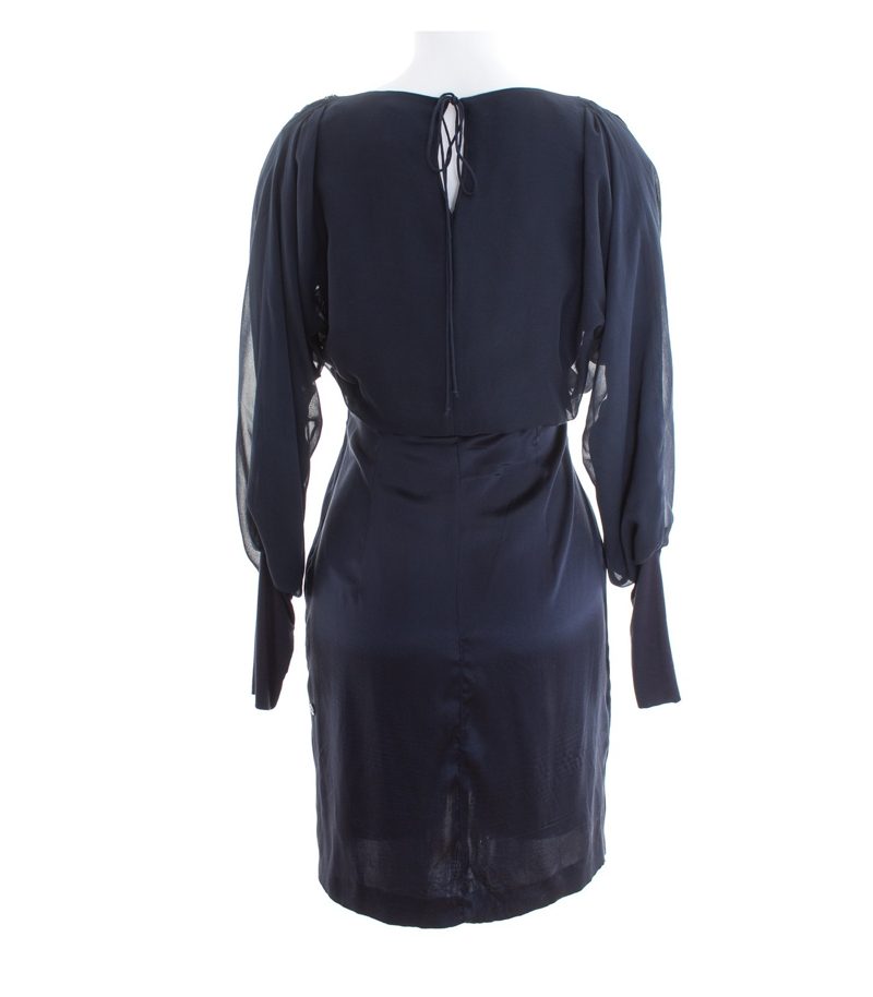 HUGO BOSS Damen Kleid Cocktailkleid Gr. DE 36 Blau Seide – Foto 3