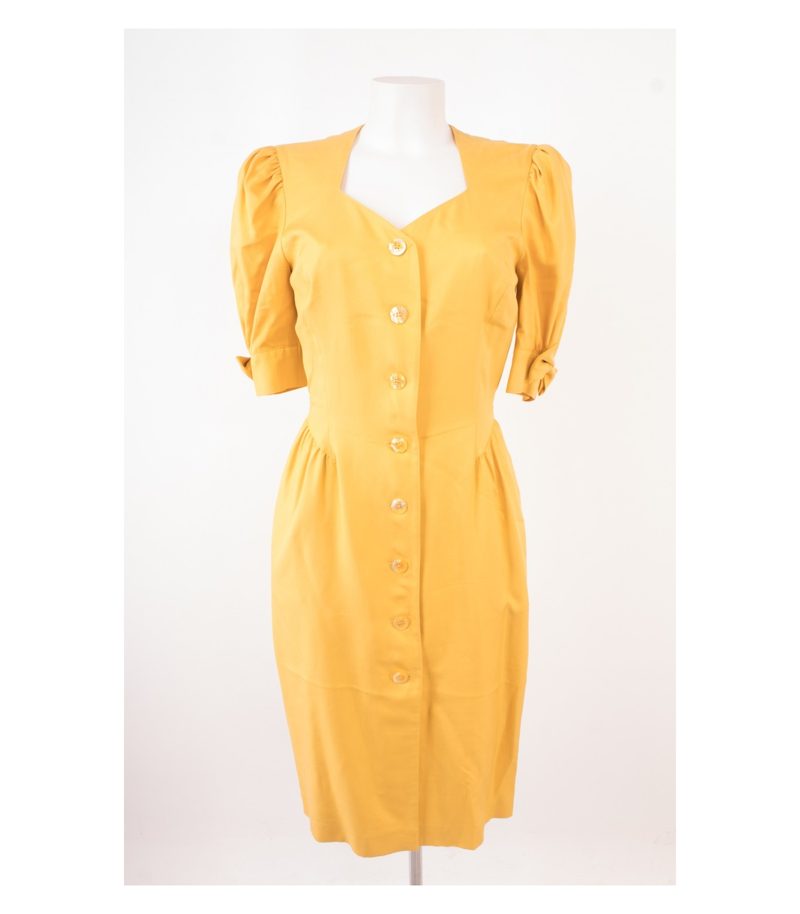 ESCADA Damen BY MARGARETHA LEY Kleid Seidenkleid Reine Gr. DE 36 Gelb Seide – Foto 1