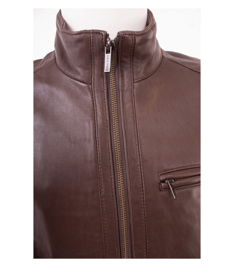 COLE HAAN Herren Lederjacke Lammnappa Gr. M Braun Leder – Foto 5