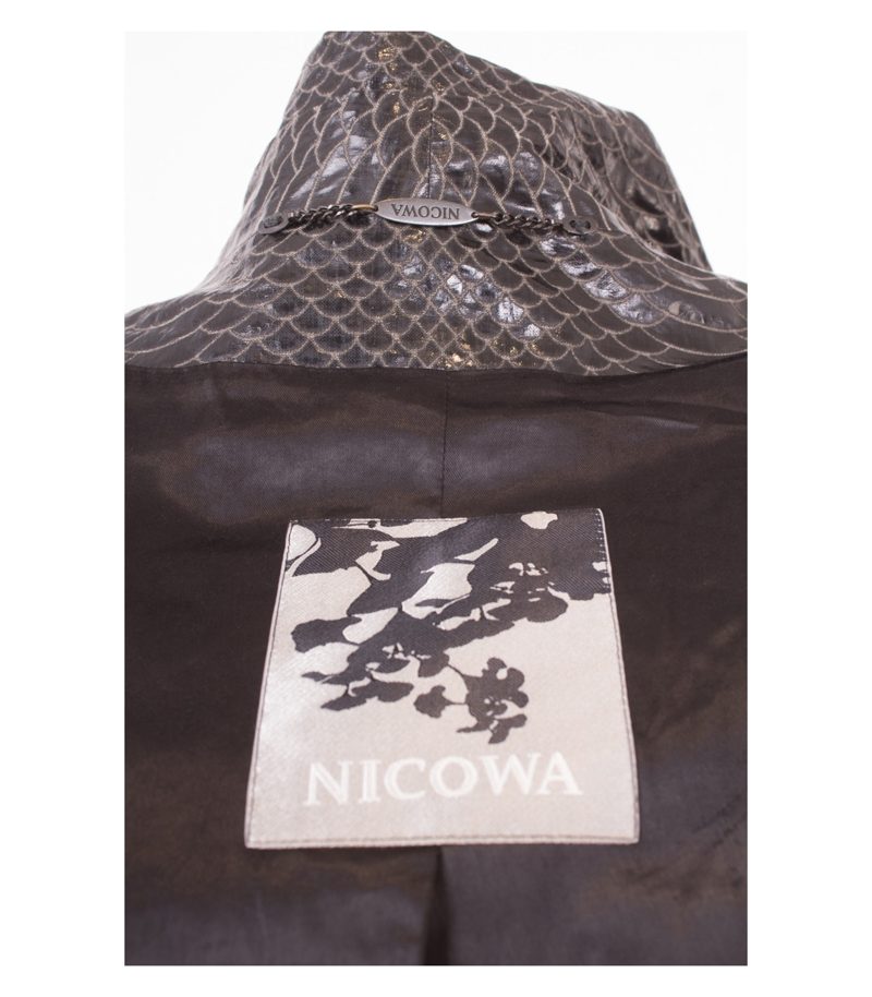 NICOWA Damen Mantel Trenchcoat Gr.DE 40 Schwarz Beige Leinen – Foto 7