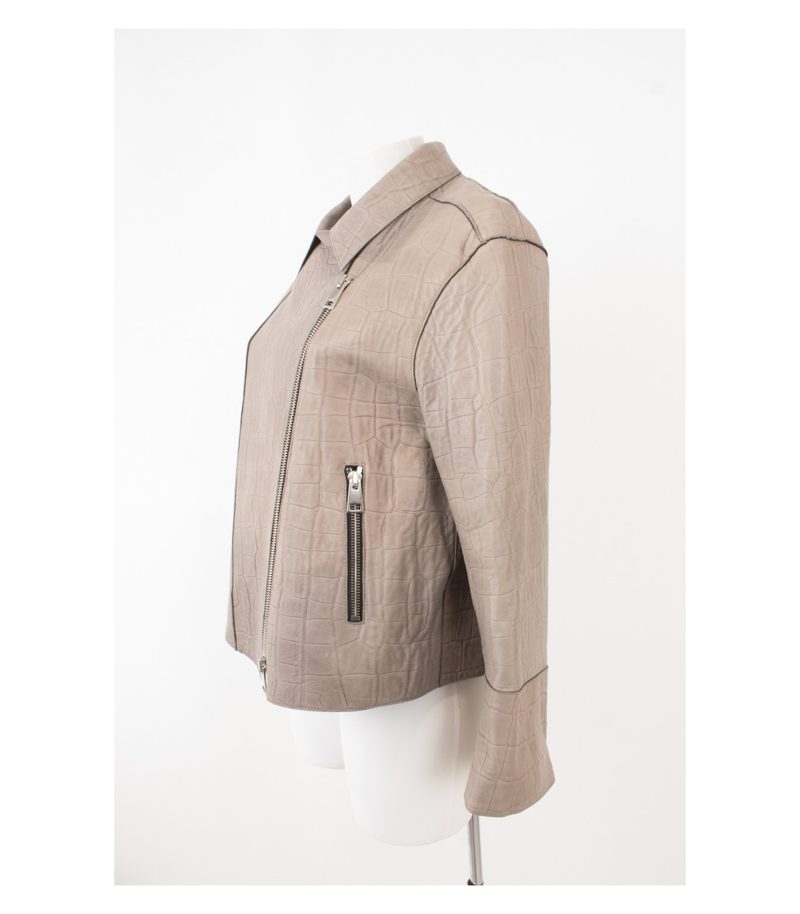 Sylvie Schimmel Paris Damen Lederjacke Graubeige Gr. 38 Leder – Foto 3