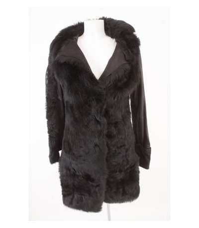 ANNHAGEN Damen 2 in1 Echtpelz - Mantel Jacke Gr. IT 40 DE 34 Schwarz Leder