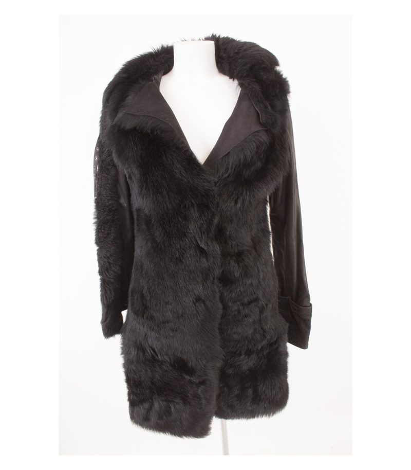 ANNHAGEN Damen 2 in1 Echtpelz - Mantel Jacke Gr. IT 40 DE 34 Schwarz Leder – Foto 1