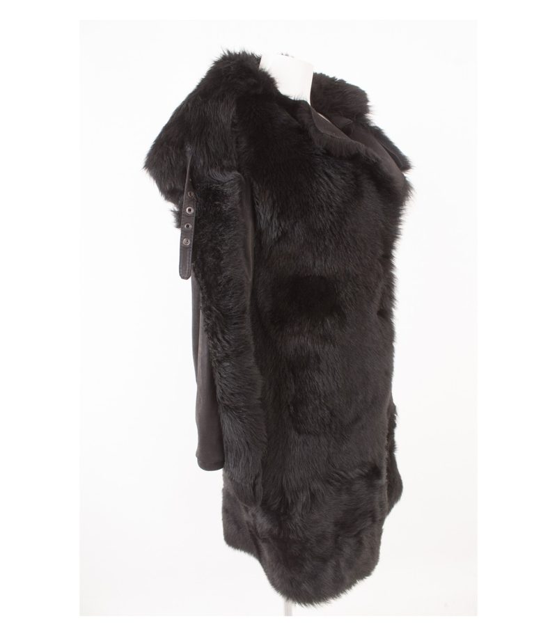 ANNHAGEN Damen 2 in1 Echtpelz - Mantel Jacke Gr. IT 40 DE 34 Schwarz Leder – Foto 2