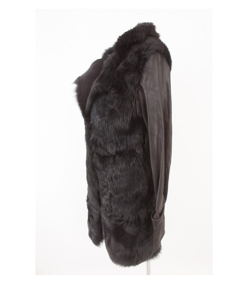 ANNHAGEN Damen 2 in1 Echtpelz - Mantel Jacke Gr. IT 40 DE 34 Schwarz Leder – Foto 3