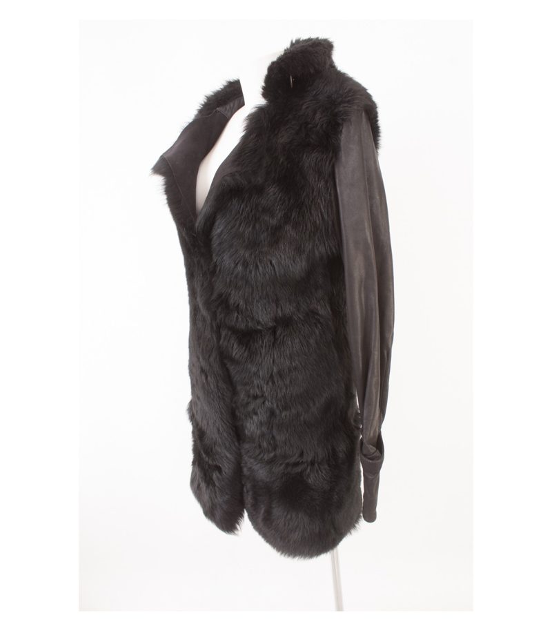 ANNHAGEN Damen 2 in1 Echtpelz - Mantel Jacke Gr. IT 40 DE 34 Schwarz Leder – Foto 4
