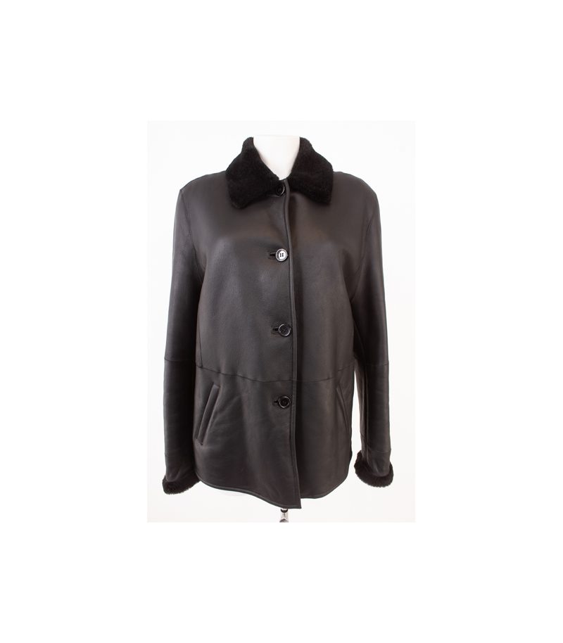 FOR EVER Leather for You Damen Jacke Lammfelljacke Winterjacke Gr. DE 42 Schwarz – Foto 1