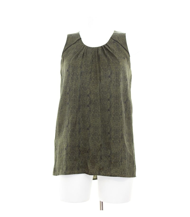 HUGO BOSS Damen Top Shirt Gr. DE 34 Oliv Schwarz Seide – Foto 1
