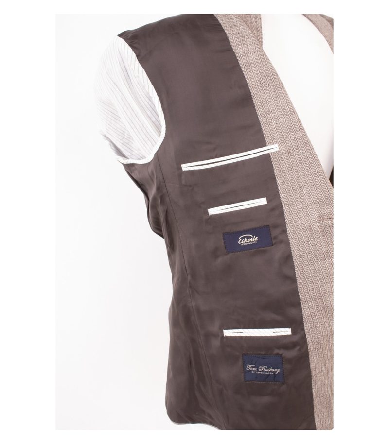Tom Rusborg Herren Sakko Jackett Beige-Braun Gr. 52 Wolle Seide Leinen – Foto 9