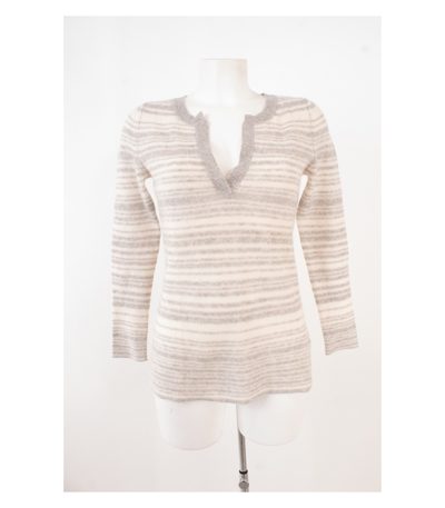 Peter Hahn Damen Pullover Grau-Weiß Gr. DE 36 Kaschmir Cashmere
