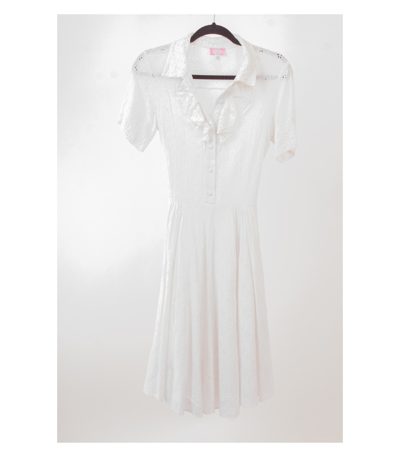 BLUGIRL BLUMARINE Damen Kleid Sommerkleid Gr. DE 38 Weiß Leinen Baumwolle
