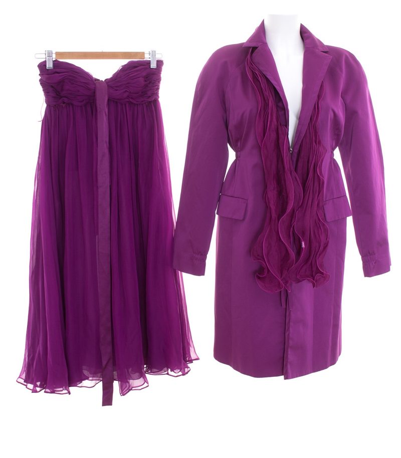 HUGO BOSS Damen Kombination Mantel Kleid Schal Amethyst Gr. DE 36-38 Seide – Foto 1