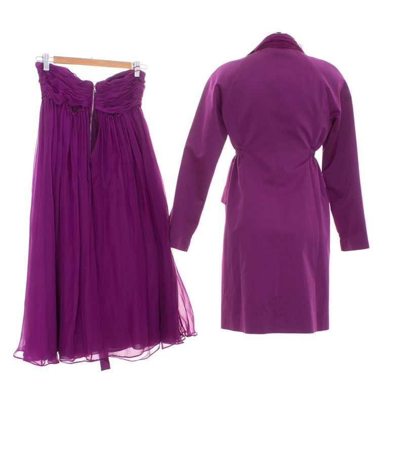 HUGO BOSS Damen Kombination Mantel Kleid Schal Amethyst Gr. DE 36-38 Seide – Foto 2