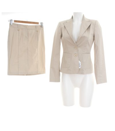 STEFANEL Damen Kostüm Blazer Rock Gr. DE 30 Gr. DE 34 Creme Baumwolle
