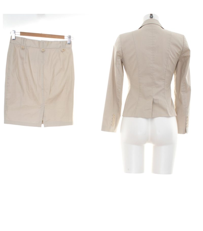 STEFANEL Damen Kostüm Blazer Rock Gr. DE 30 Gr. DE 34 Creme Baumwolle – Foto 2