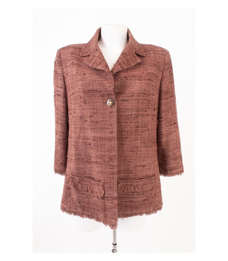 MANUELA FUMAGALLI Damen Offene Blazer Jackett Gr. IT 48 DE 42 Braun Seide – Foto 1
