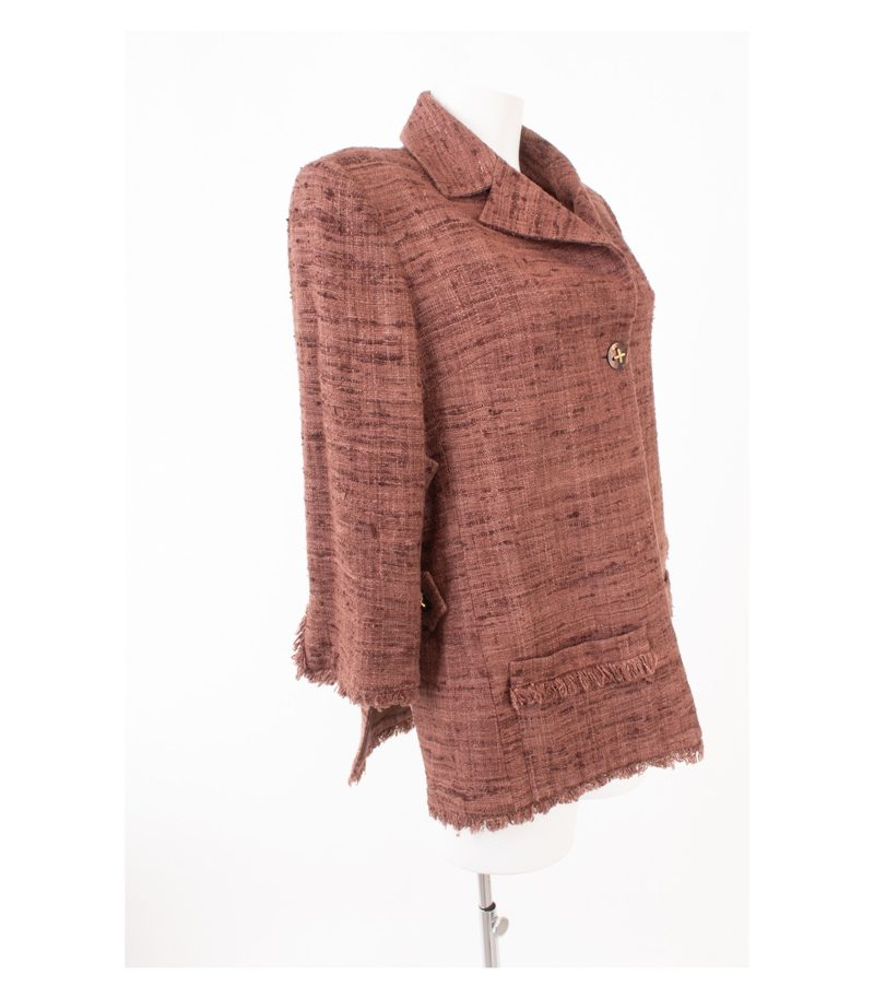 MANUELA FUMAGALLI Damen Offene Blazer Jackett Gr. IT 48 DE 42 Braun Seide – Foto 2