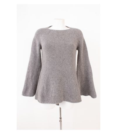 FINE EDGE Damen Pullover M Grobstrick A-Linie Ausgestellte Ärmel Grau Wolle