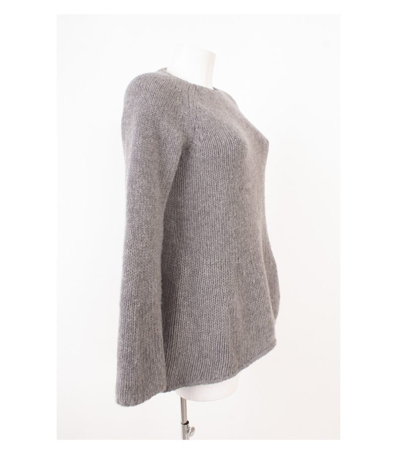 FINE EDGE Damen Pullover M Grobstrick A-Linie Ausgestellte Ärmel Grau Wolle – Foto 2