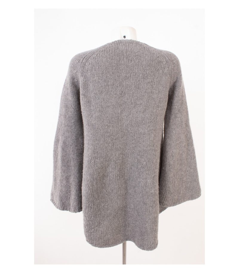 FINE EDGE Damen Pullover M Grobstrick A-Linie Ausgestellte Ärmel Grau Wolle – Foto 4