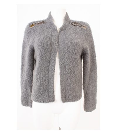 Schumacher Damen Strickjacke Gr. 4 L (DE 42, Long) Grau Mohair Wolle