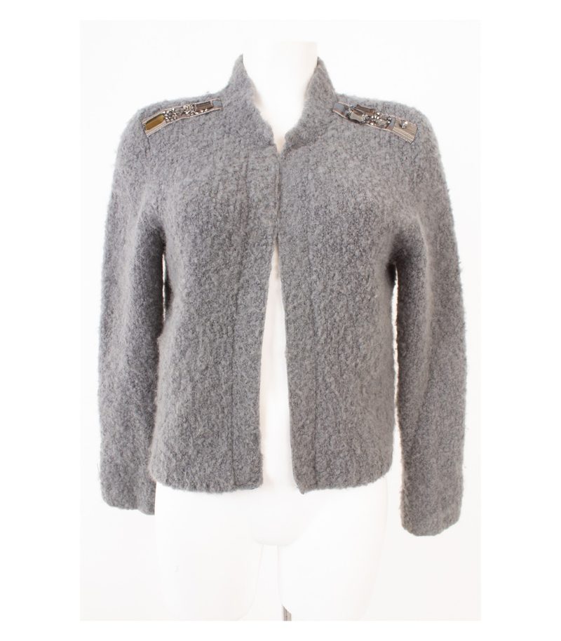 Schumacher Damen Strickjacke Gr. 4 L (DE 42, Long) Grau Mohair Wolle – Foto 1