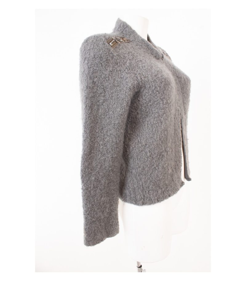 Schumacher Damen Strickjacke Gr. 4 L (DE 42, Long) Grau Mohair Wolle – Foto 2