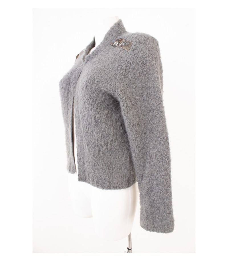 Schumacher Damen Strickjacke Gr. 4 L (DE 42, Long) Grau Mohair Wolle – Foto 3