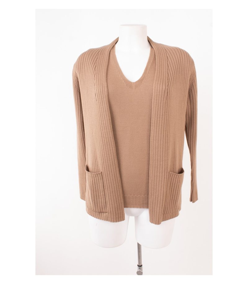 Madeleine Damen Twinset Strickjacke + Pullunder 100% Gr. 36/38 Beige Wolle – Foto 1