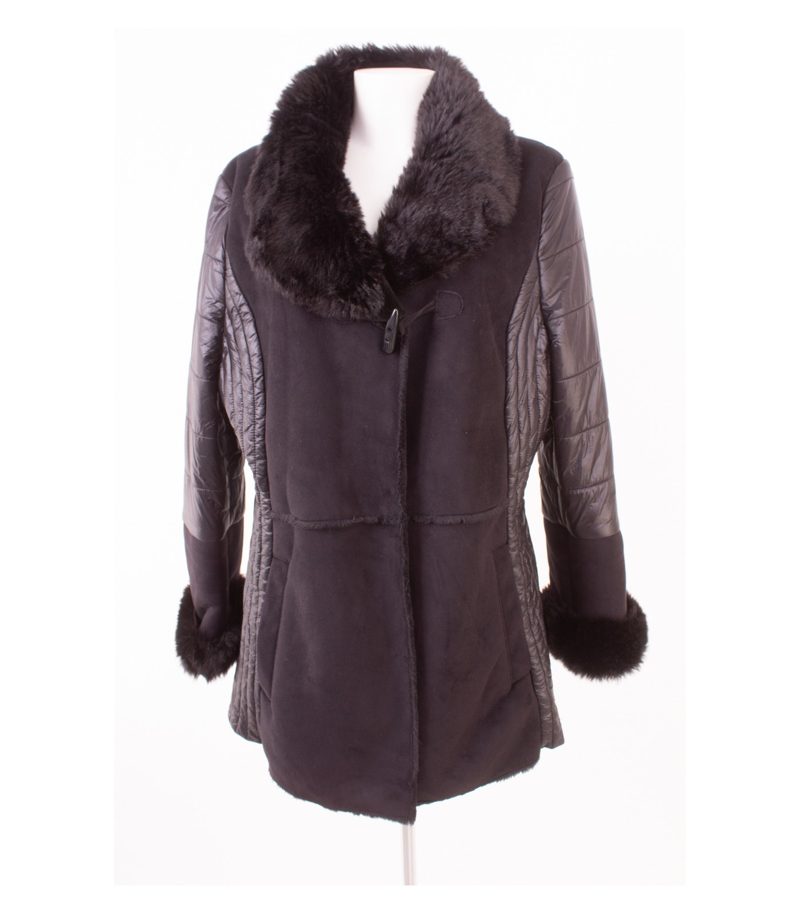 BiBA Damen Winterjacke Steppjacke Kunstfellkragen Warm Gr. 46 Schwarz – Foto 1