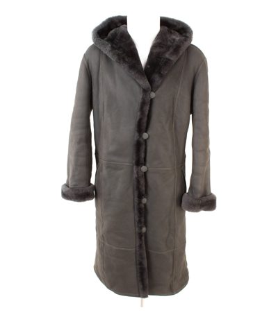 Andrè Löffler Damen Mantel Shearling Kapuze Gr. ca. XL Grau Lammfell Echtleder