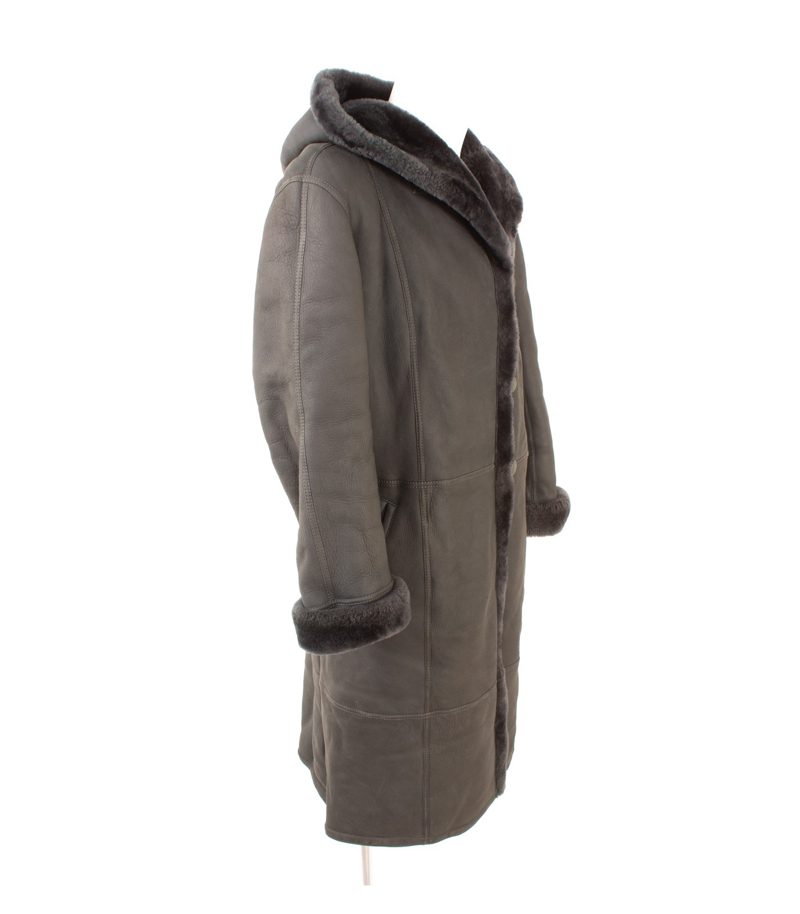 Andrè Löffler Damen Mantel Shearling Kapuze Gr. ca. XL Grau Lammfell Echtleder – Foto 2