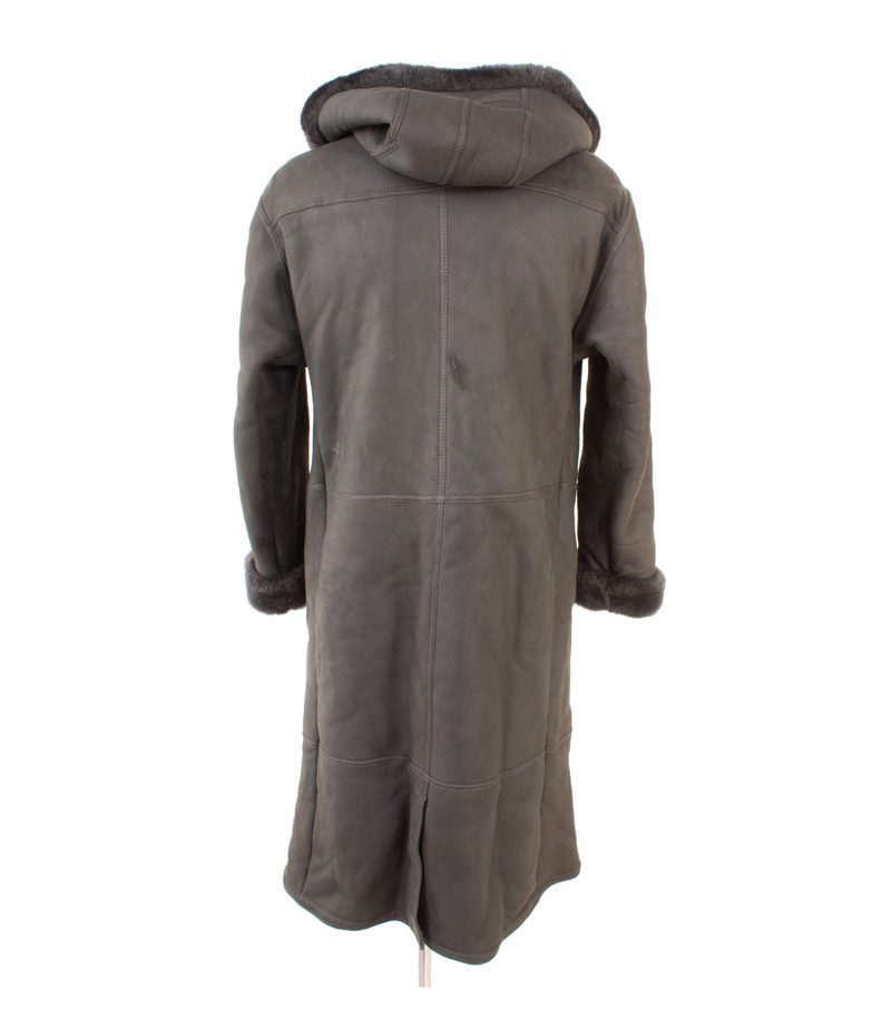 Andrè Löffler Damen Mantel Shearling Kapuze Gr. ca. XL Grau Lammfell Echtleder – Foto 4